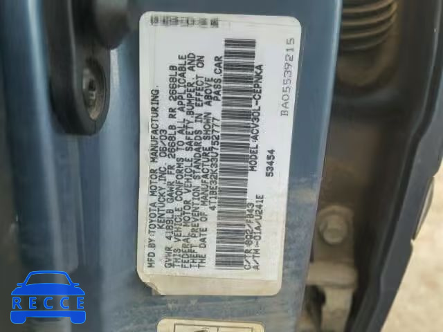 2003 TOYOTA CAMRY LE 4T1BE32K33U752777 image 9