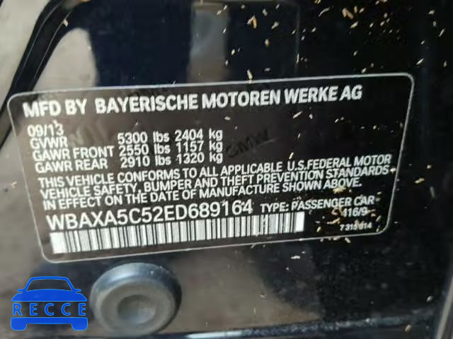 2014 BMW 535 WBAXA5C52ED689164 зображення 9
