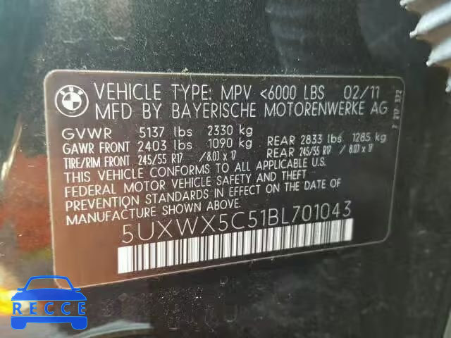 2011 BMW X3 5UXWX5C51BL701043 image 9