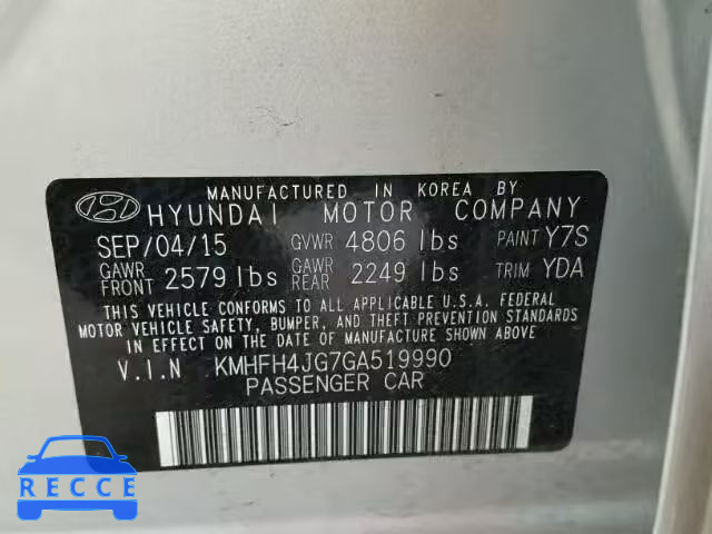 2016 HYUNDAI AZERA KMHFH4JG7GA519990 image 9