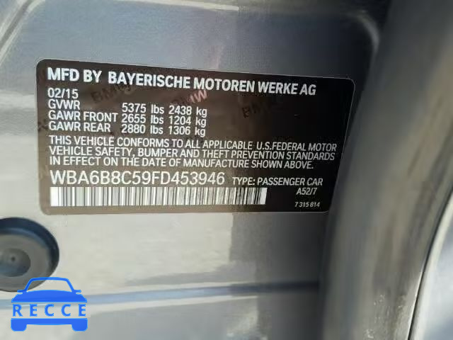 2015 BMW 640 WBA6B8C59FD453946 зображення 9