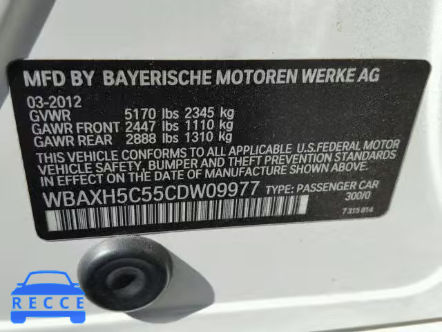 2012 BMW 528 WBAXH5C55CDW09977 зображення 9