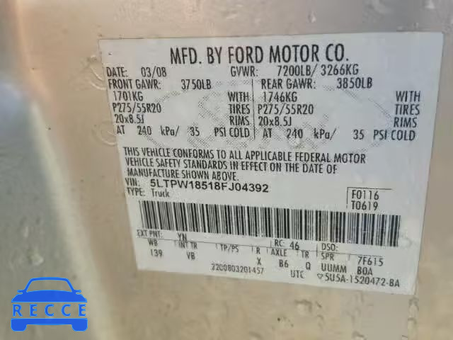 2008 LINCOLN MARK LT 5LTPW18518FJ04392 image 9