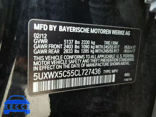 2012 BMW X3 5UXWX5C55CL727436 зображення 9