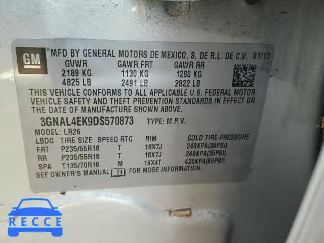 2013 CHEVROLET CAPTIVA 3GNAL4EK9DS570873 image 9