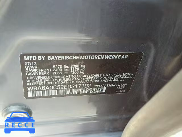 2014 BMW 640 WBA6A0C52ED317192 зображення 9