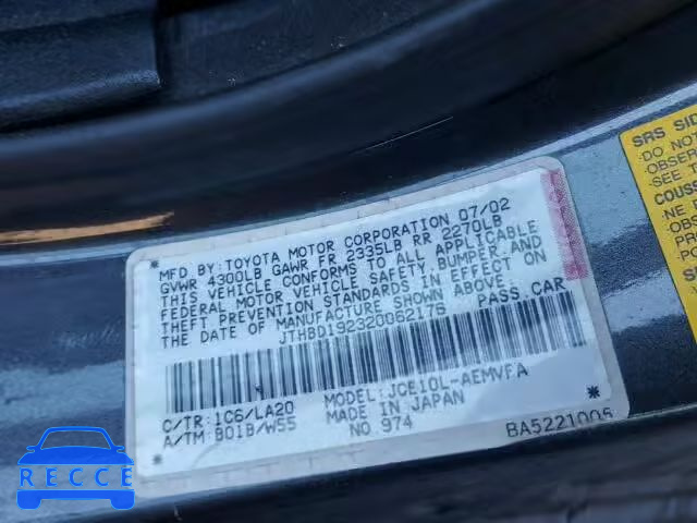 2002 LEXUS IS JTHBD192320062176 image 9