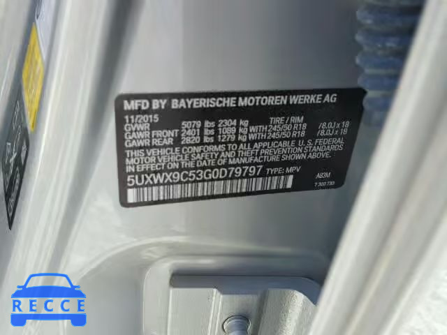 2016 BMW X3 5UXWX9C53G0D79797 image 9