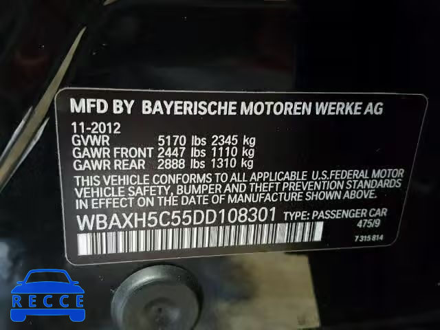 2013 BMW 528 WBAXH5C55DD108301 зображення 9