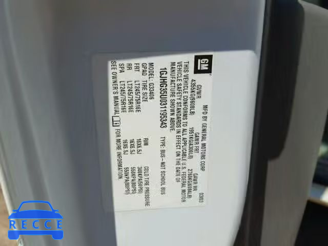 2003 GMC SAVANA 1GJHG35U031195343 image 9