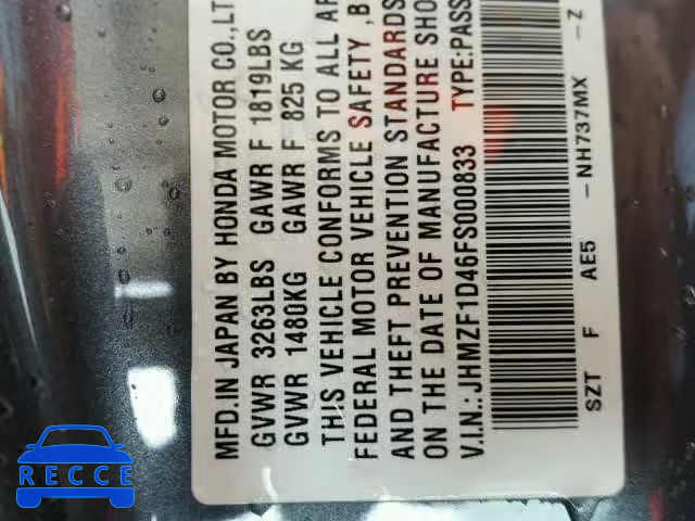 2015 HONDA CR-Z JHMZF1D46FS000833 image 9