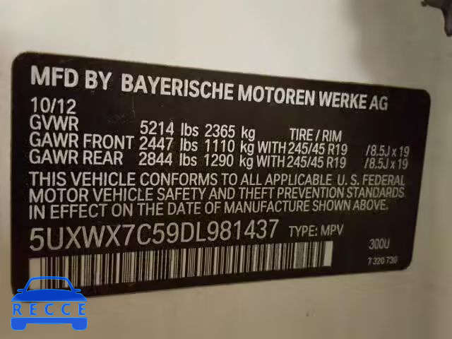 2013 BMW X3 5UXWX7C59DL981437 зображення 9