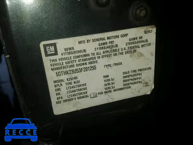 2003 GMC SIERRA 1GTHK23U53F201255 image 5