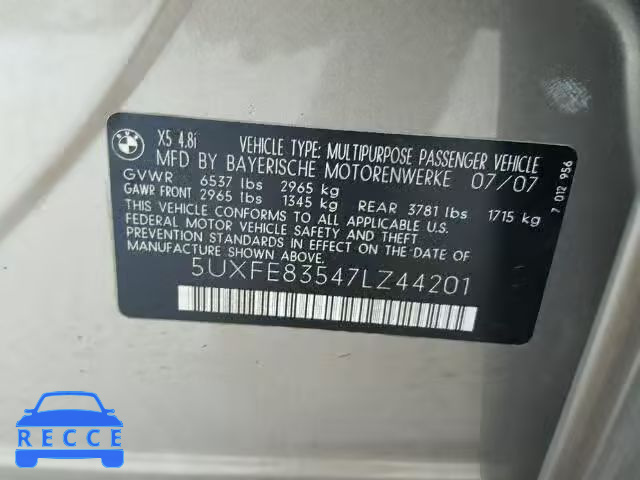 2007 BMW X5 5UXFE83547LZ44201 image 9