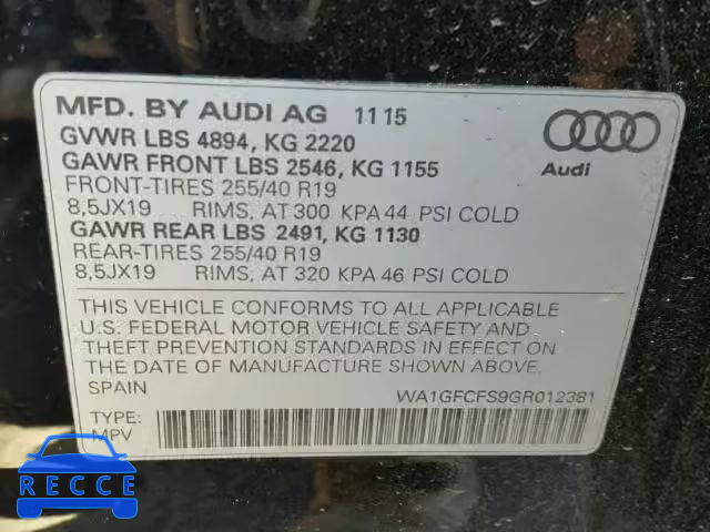 2016 AUDI Q3 WA1GFCFS9GR012381 зображення 9