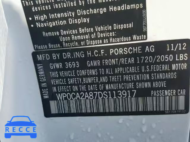 2013 PORSCHE BOXSTER WP0CA2A87DS113917 image 9