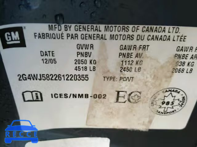 2006 BUICK ALLURE 2G4WJ582261220355 image 9