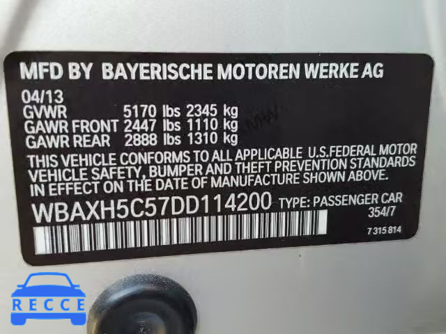 2013 BMW 528 WBAXH5C57DD114200 зображення 9