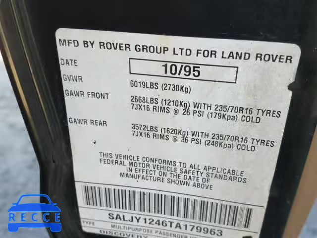 1996 LAND ROVER DISCOVERY SALJY1246TA179963 image 9