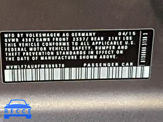 2015 VOLKSWAGEN GOLF R WVWLF7AU6FW309578 image 9