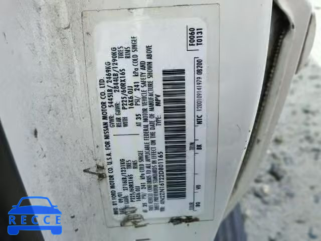 2002 NISSAN QUEST 4N2ZN16T22D801165 Bild 9