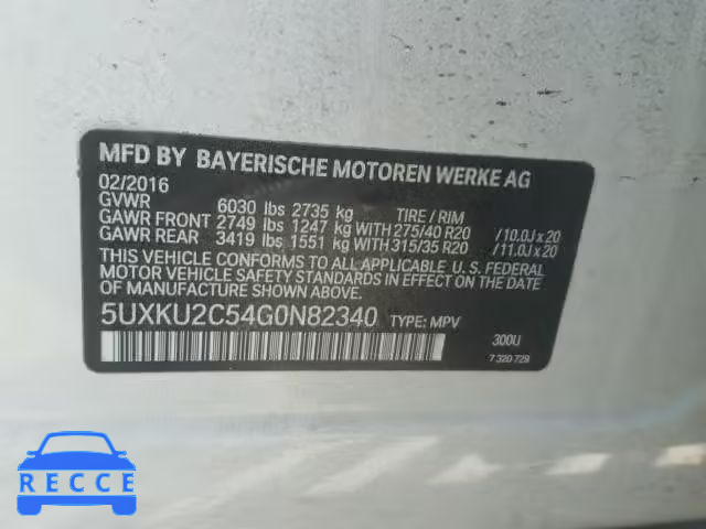2016 BMW X6 5UXKU2C54G0N82340 image 9
