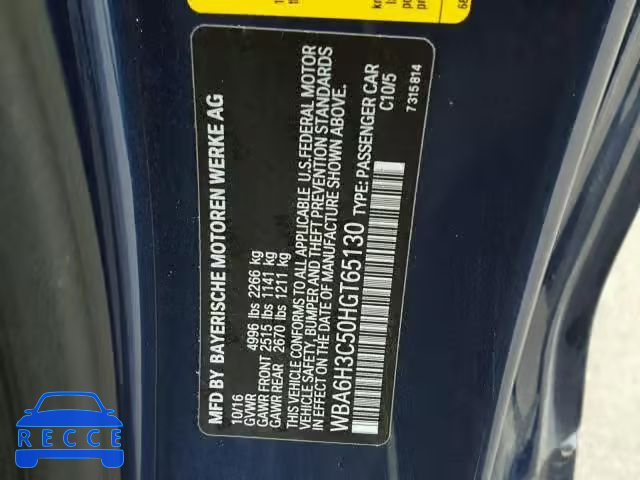 2017 BMW 640 WBA6H3C50HGT65130 зображення 9