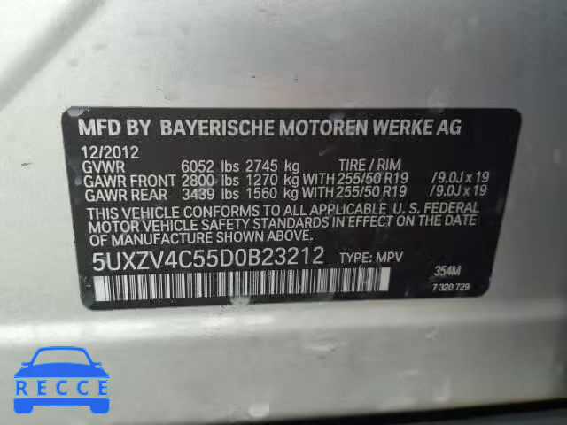 2013 BMW X5 5UXZV4C55D0B23212 зображення 9