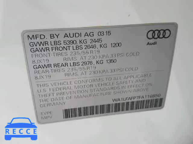 2015 AUDI Q5 WA1LFAFP7FA116850 Bild 9