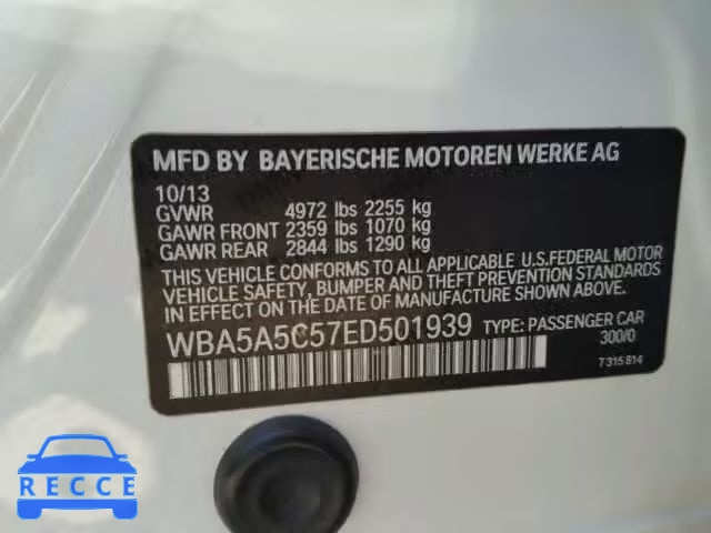 2014 BMW 528 WBA5A5C57ED501939 зображення 9