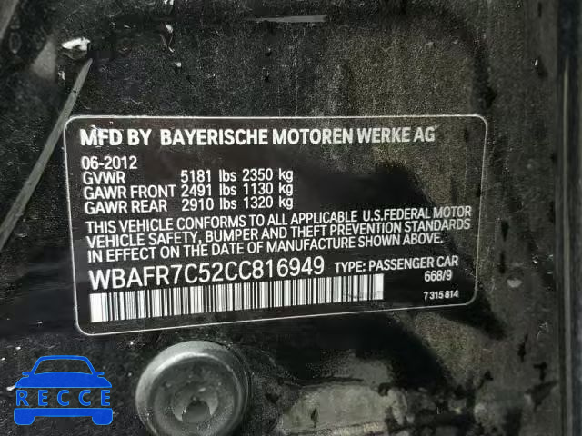 2012 BMW 535 WBAFR7C52CC816949 зображення 9