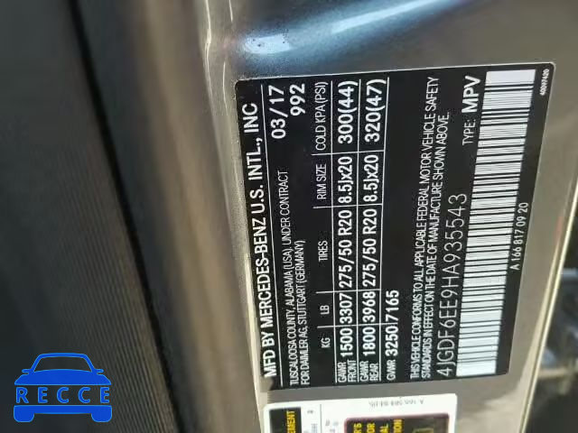 2017 MERCEDES-BENZ GLS 4JGDF6EE9HA935543 image 9