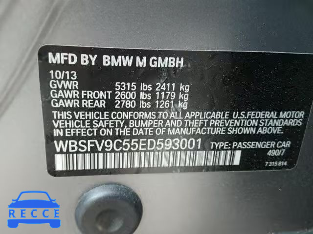 2014 BMW M5 WBSFV9C55ED593001 зображення 9