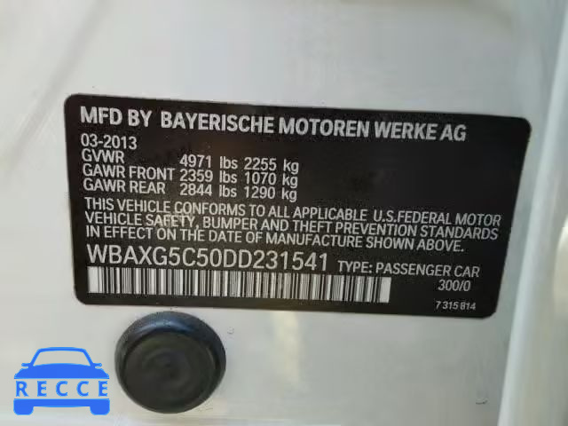 2013 BMW 528 WBAXG5C50DD231541 зображення 9