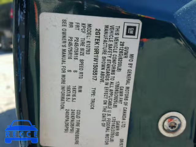 1998 GMC SIERRA 2GTEK19R1W1505517 image 9