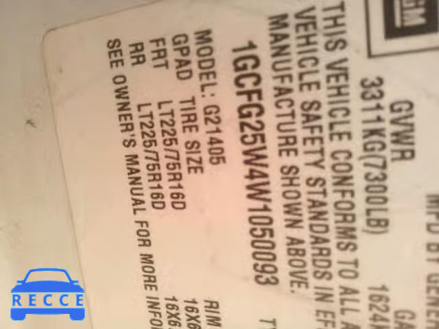 1998 CHEVROLET EXPRESS G2 1GCFG25W4W1050093 image 9