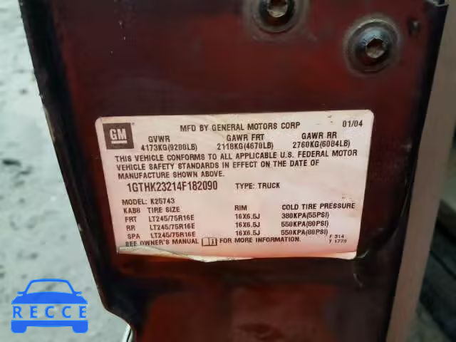 2004 GMC SIERRA 1GTHK23214F182090 image 9