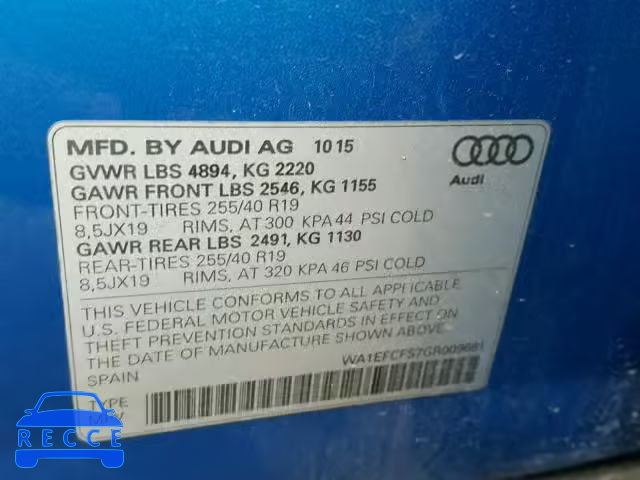 2016 AUDI Q3 WA1EFCFS7GR009681 зображення 9