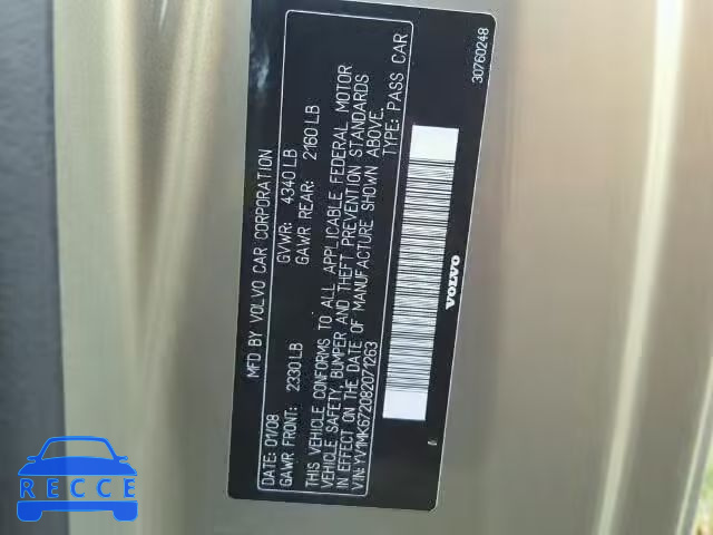 2008 VOLVO C30 YV1MK672082071263 image 9
