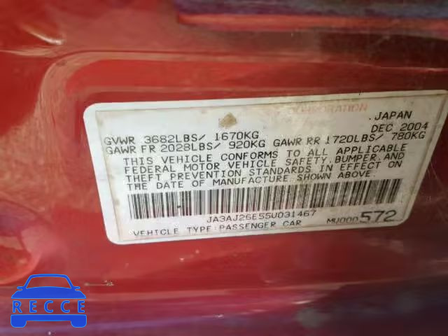 2005 MITSUBISHI LANCER JA3AJ26E55U031467 image 9