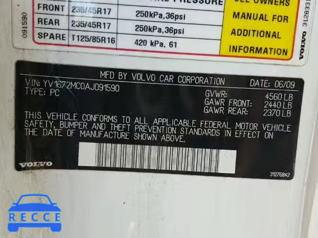2010 VOLVO C70 YV1672MC0AJ091590 image 9
