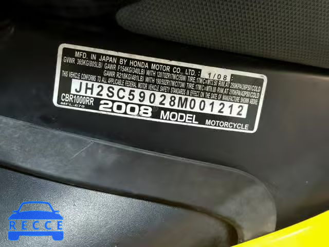 2008 HONDA CBR1000 JH2SC59028M001212 зображення 18