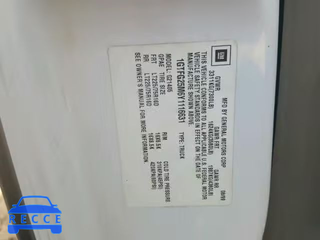 2000 GMC SAVANA G25 1GTFG25M6Y1116631 image 9