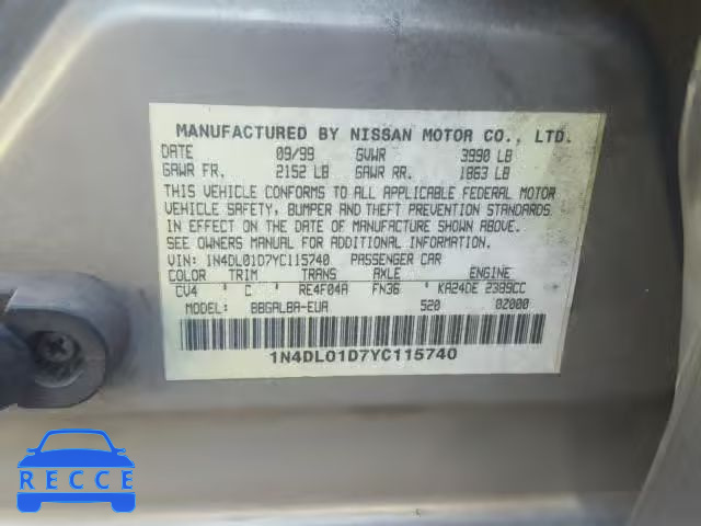 2000 NISSAN ALTIMA XE 1N4DL01D7YC115740 Bild 9