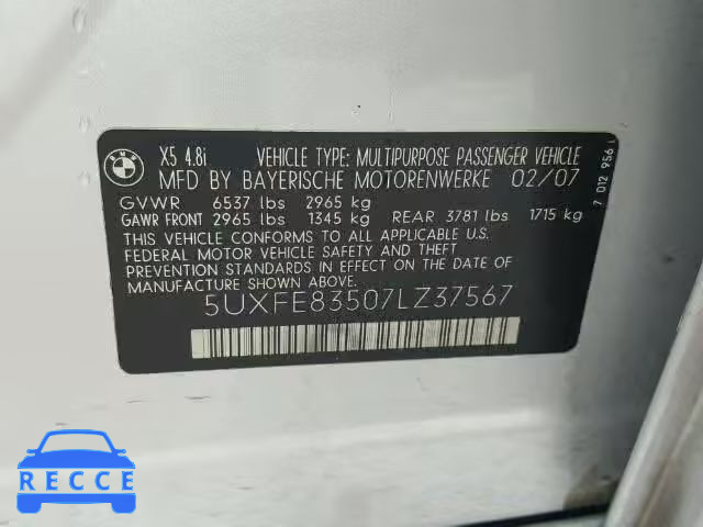 2007 BMW X5 5UXFE83507LZ37567 image 9