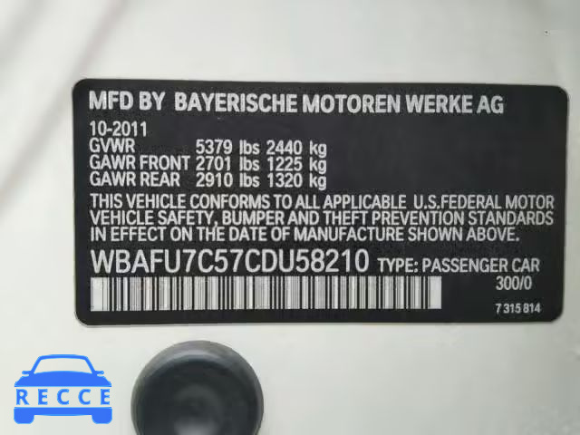 2012 BMW 535 WBAFU7C57CDU58210 зображення 9