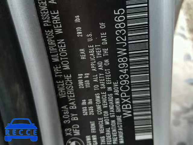 2008 BMW X3 WBXPC93498WJ23865 image 9