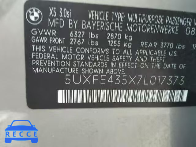 2007 BMW X5 5UXFE435X7L017373 image 9