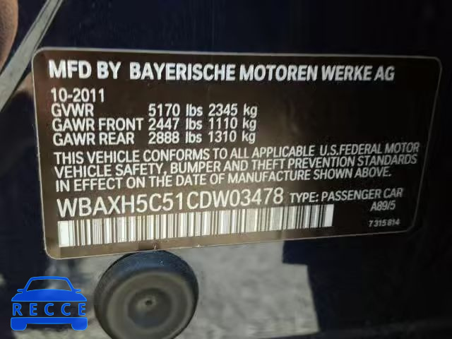 2012 BMW 528 WBAXH5C51CDW03478 image 9