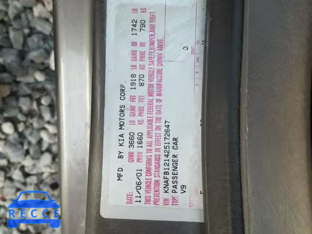 2002 KIA SPECTRA KNAFB121425172647 зображення 9